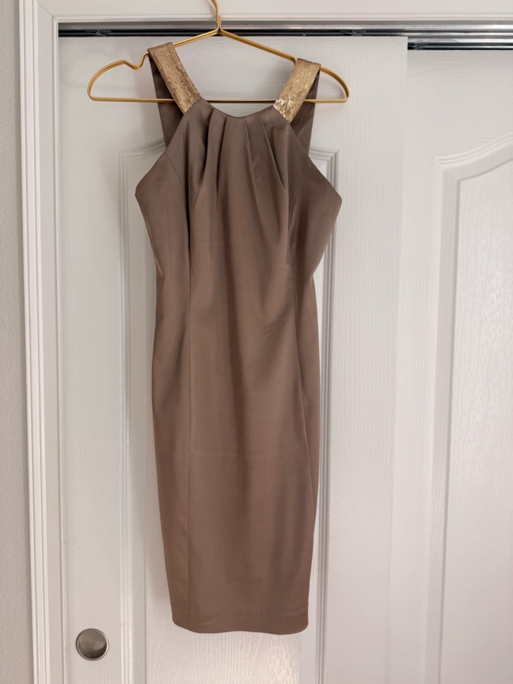 Calvin Klein gold and bronze/cappuccino color satin mini dress